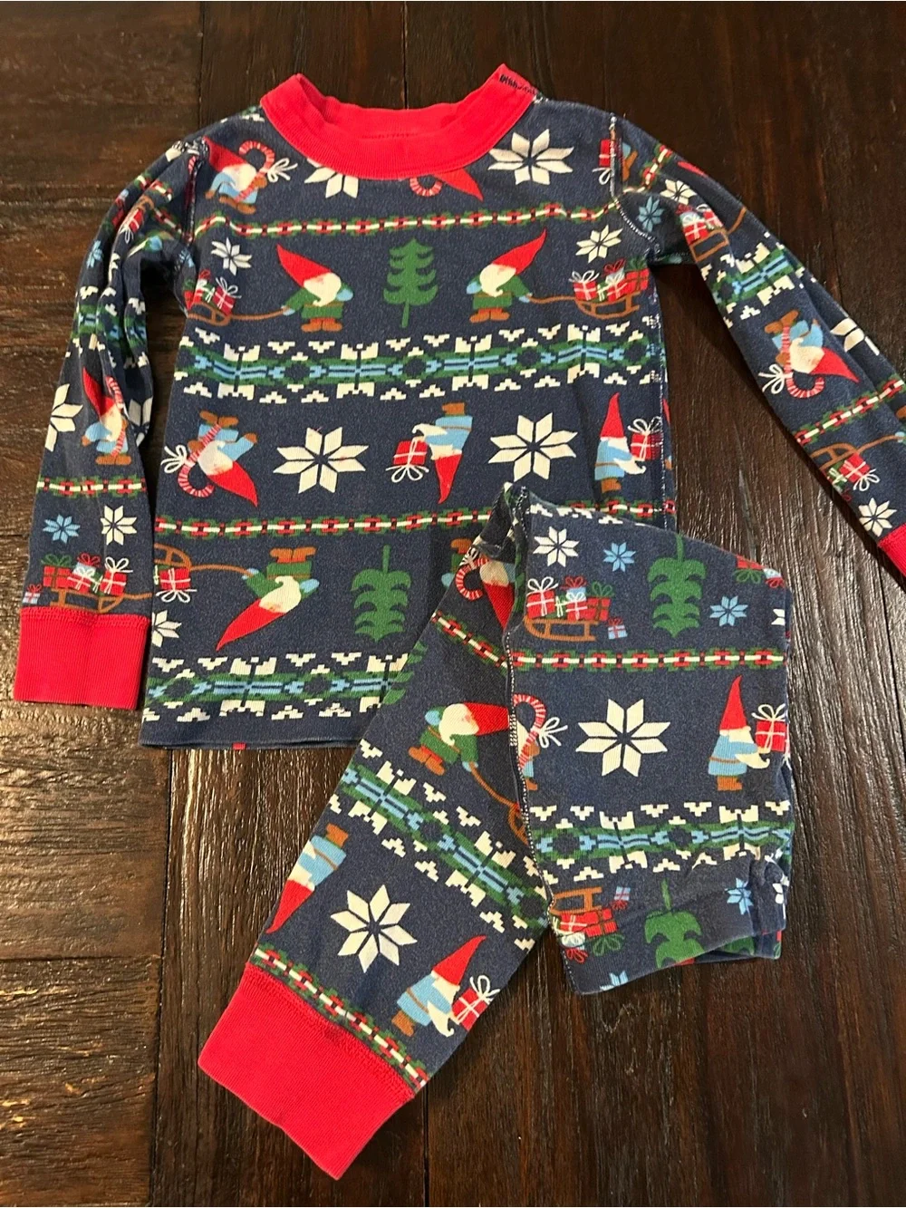 Hanna Andersson Navy & Red Gnome Holiday Pajama Organic Cotton Set - 4T